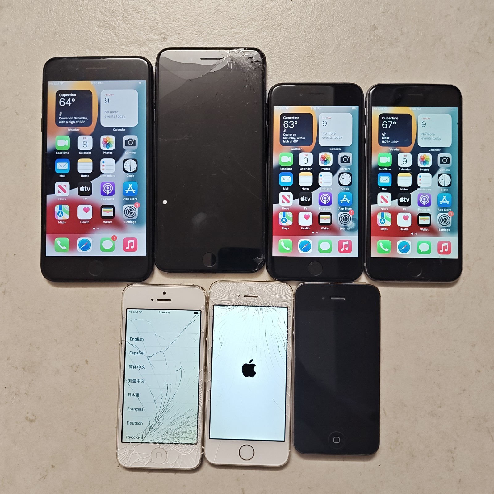 LOT OF 7 Mixed Apple iPhones For Parts Repair - ASIS #4491