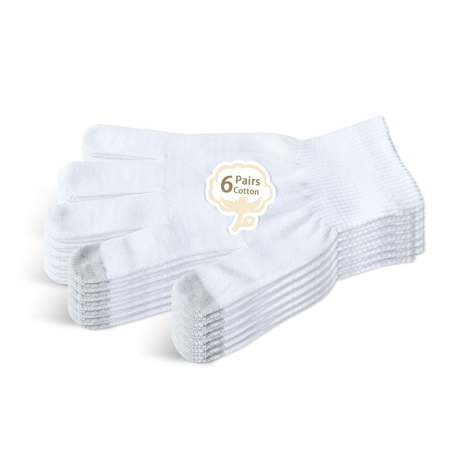 EvridWear Unisex Moisturizing Cotton Gloves+Touchscreen Fingertips....-XS-6Pairs