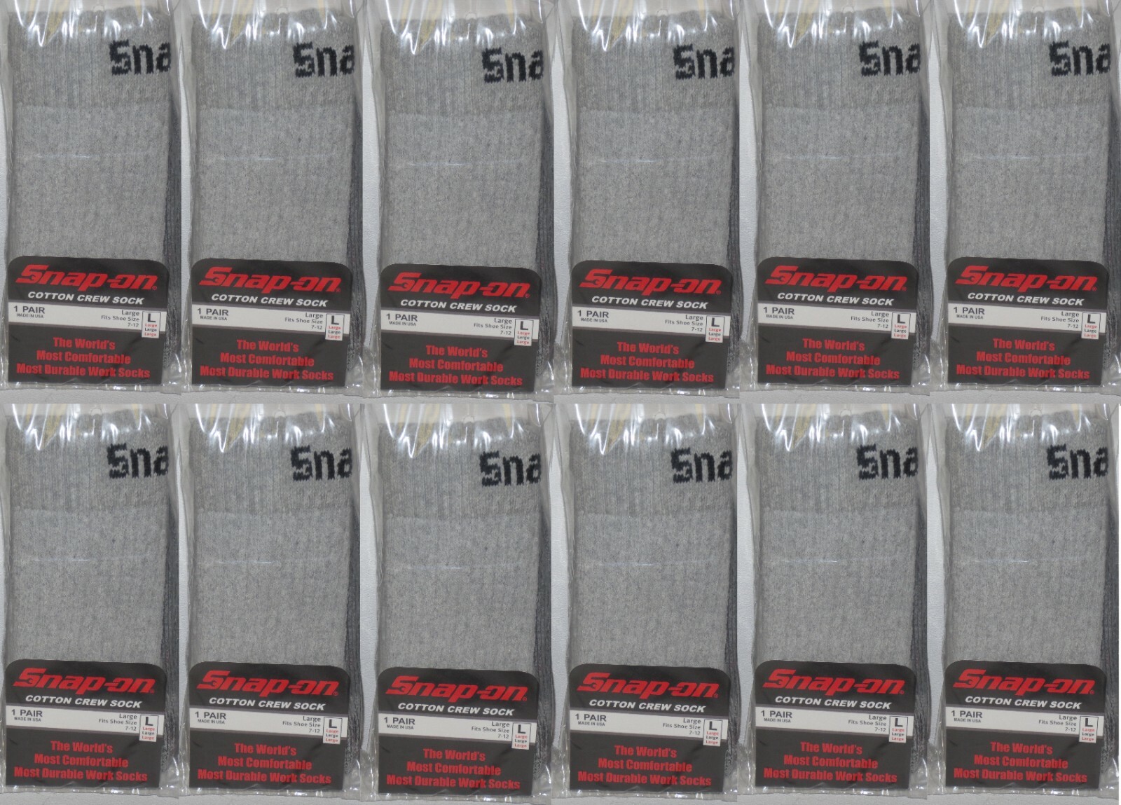 12 PAIRS Men\'s GRAY Snap-On Crew Socks LARGE ~  ~ MADE IN USA *NEW*