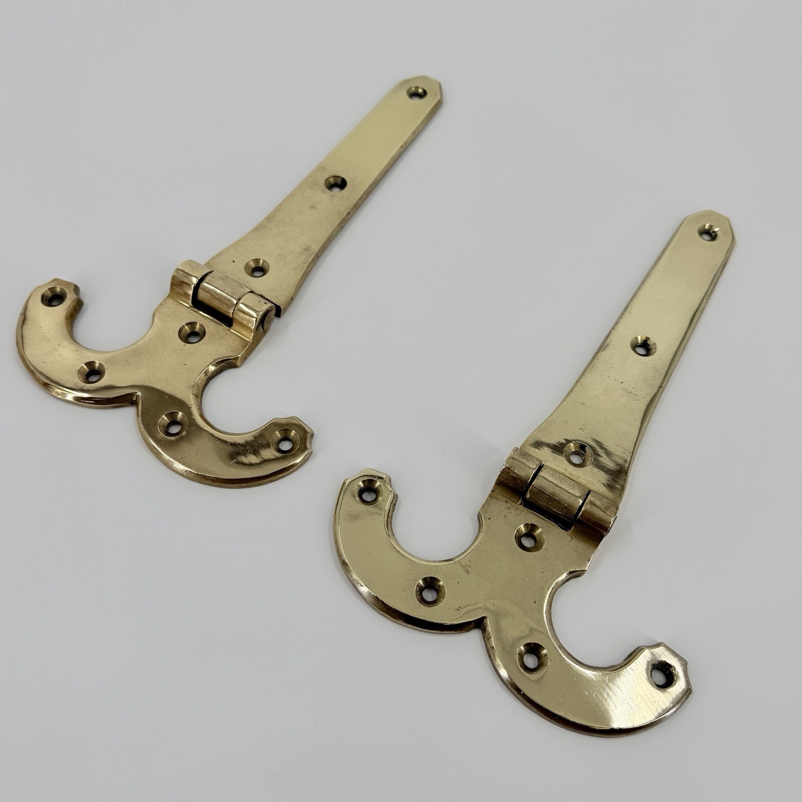 Antique Pair Polish Brass Hinges Ornate Architectural Hardware 11.5