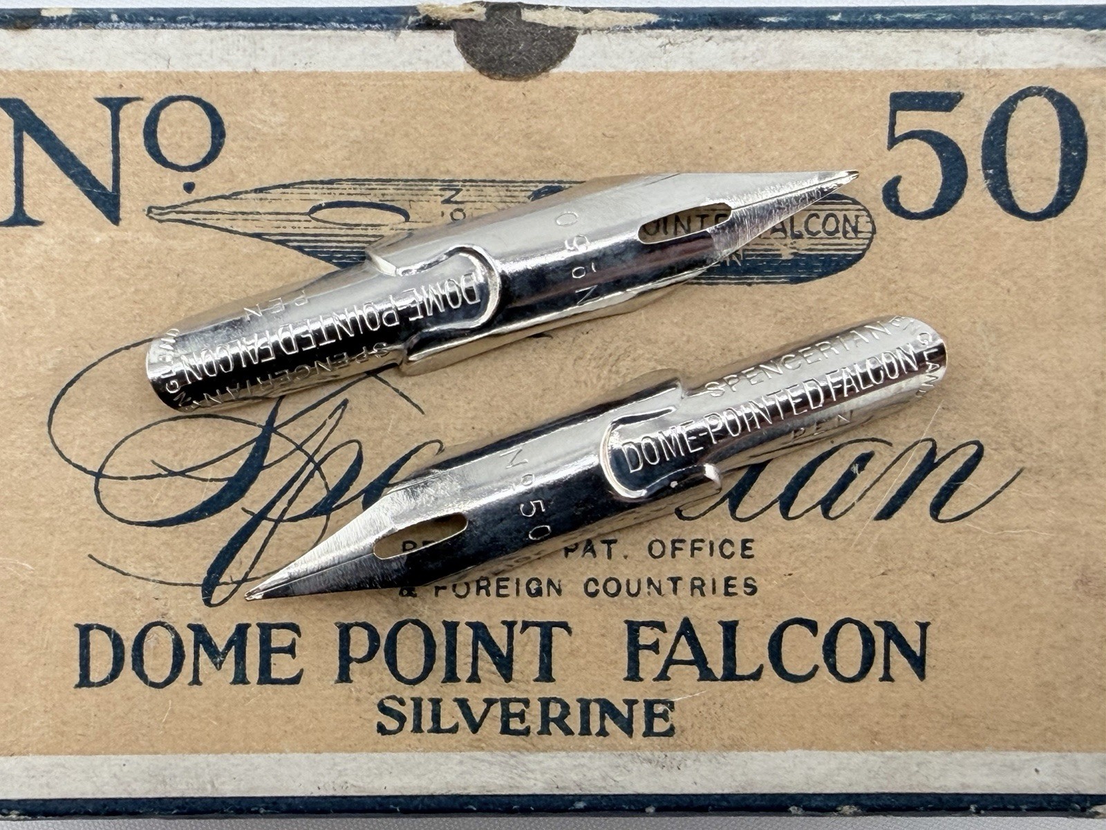 Two Vintage Spencerian Dome Point Falcon Silverine No. 50 Dip Pen Nibs