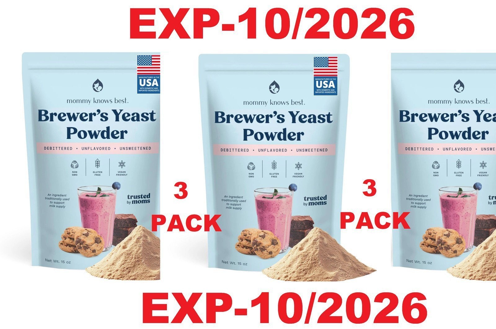Lot Of 3 Mommy Knows Best Brewer’s Yeast Powder 15 oz SEE PIC 4 DATE
