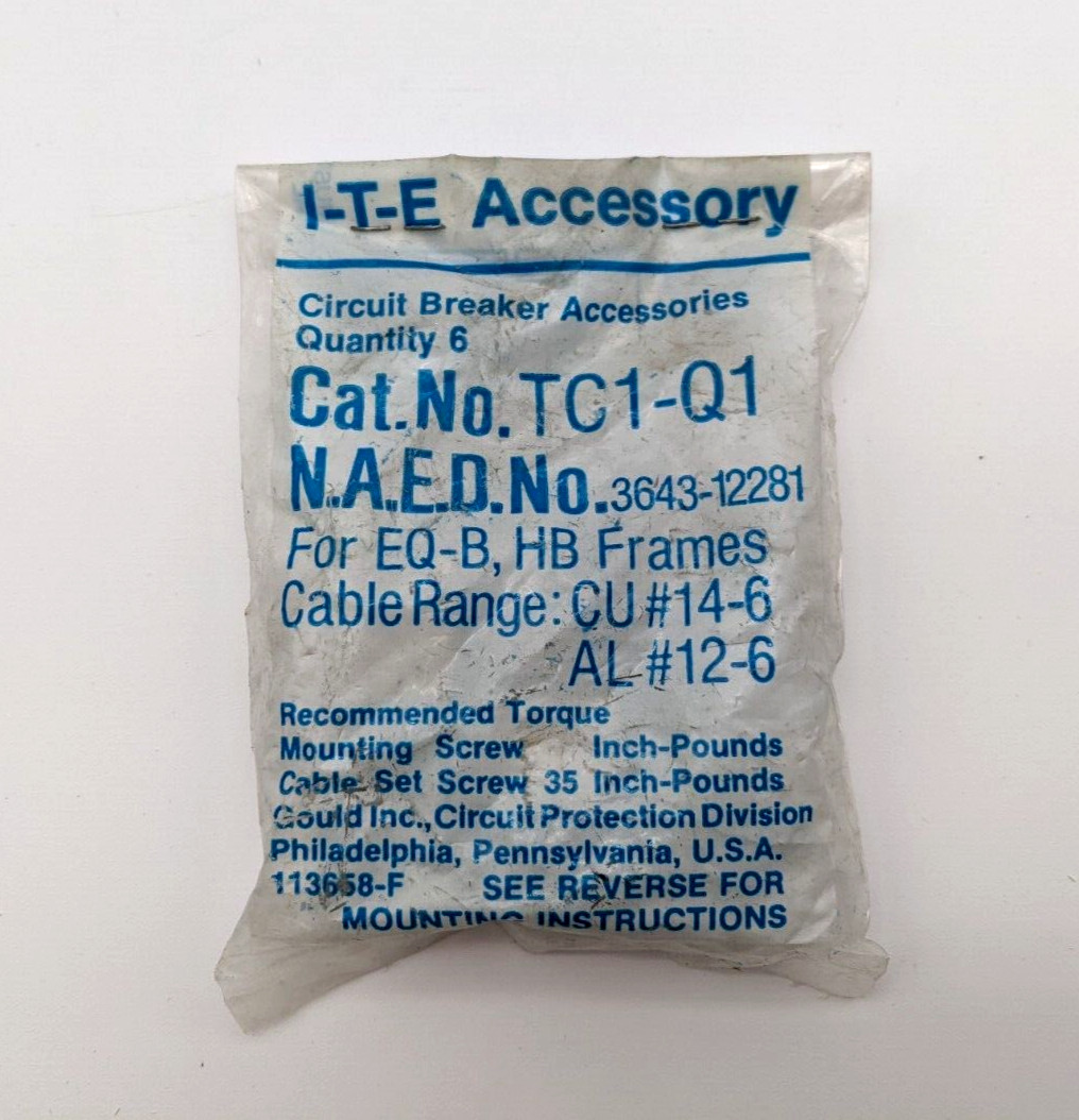 3 Pcs I-T-E Gould TC1-Q1 Lug Kit EQ-B HB Line Terminal 3 Pole CU #14-6 AL #12-6 3 Pcs I-T-E Gould TC1-Q1 Lug Kit EQ-B HB Line Terminal 3 Pole CU #14-6 AL #12-6