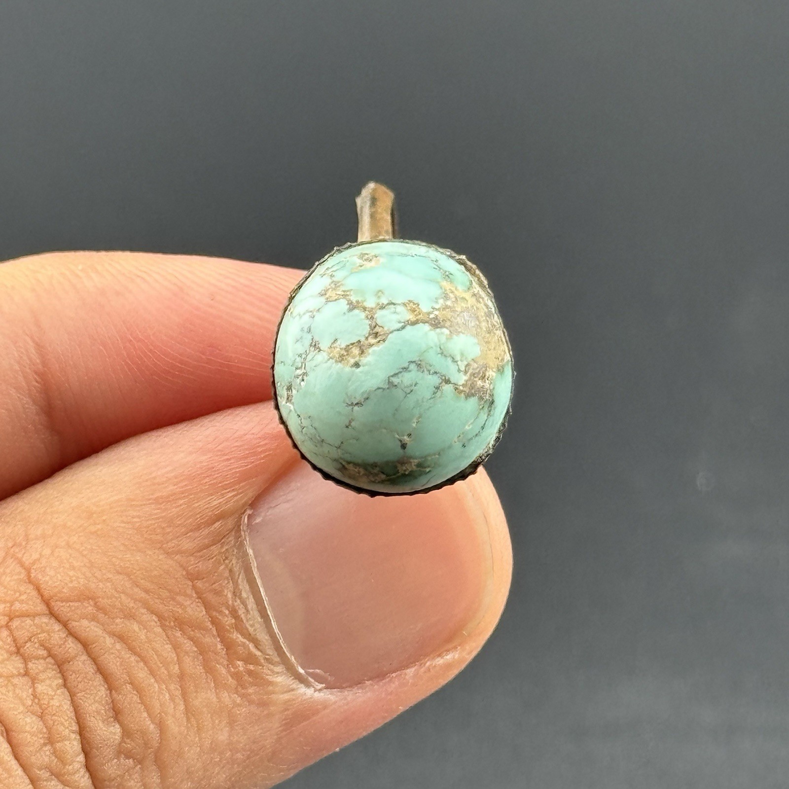 Big antique old near eastern turquoise stone brass ring