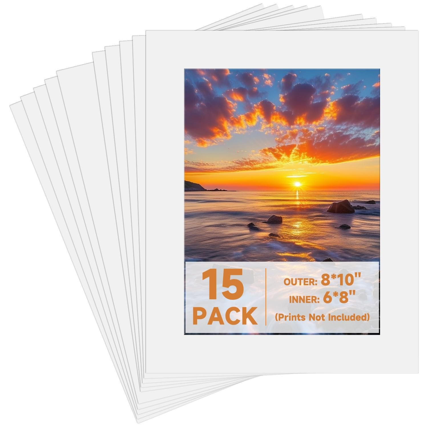 15 Pack Picture Frame Mats, 8x10 Matted to 6x8 Photo Mats, Acid-Free Bevel Cut 4