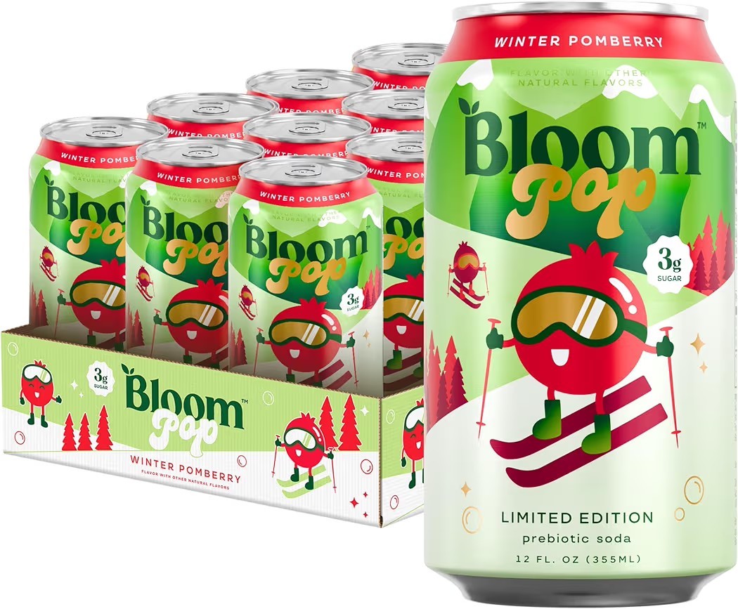 Bloom Pop Prebiotic Soda 12 Pack, Winter Pomberry 12oz Limited Edition Bloom Pop Prebiotic Soda 12 Pack, Winter Pomberry 12oz Limited Edition