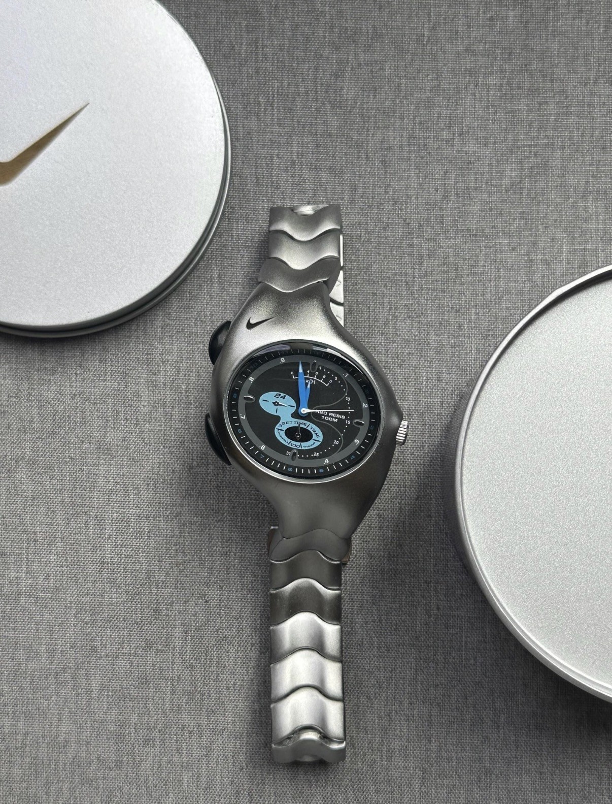 Nike Triax Chronograph Watch Matte Silver with Black Blue Dial