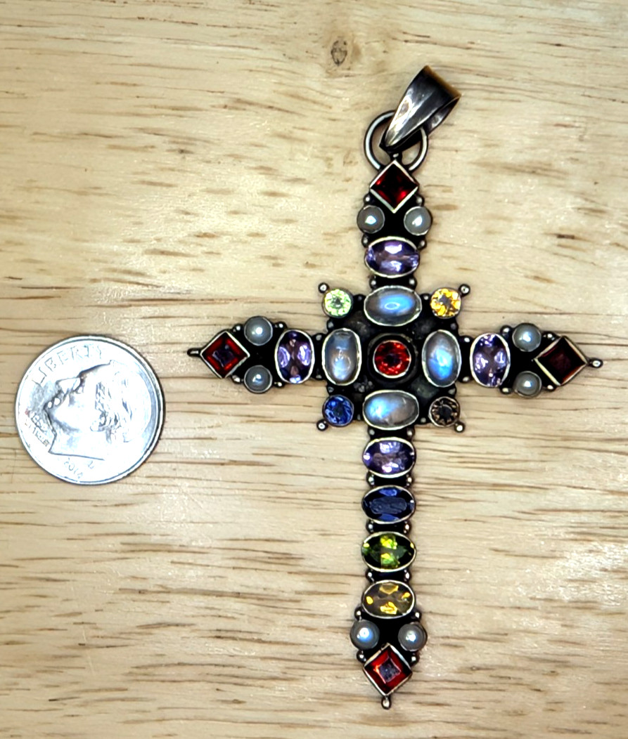 Vintage Nicky Butler Sterling Silver Gemstone Cross Pendant Moonstone Vintage Nicky Butler Sterling Silver Gemstone Cross Pendant Moonstone