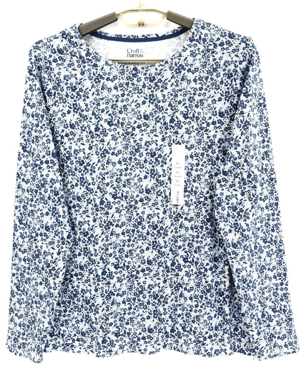 NWT CROFT & BARROW Women\'s 100% Cotton The Classic Tee Top Long Sleeve Floral XL
