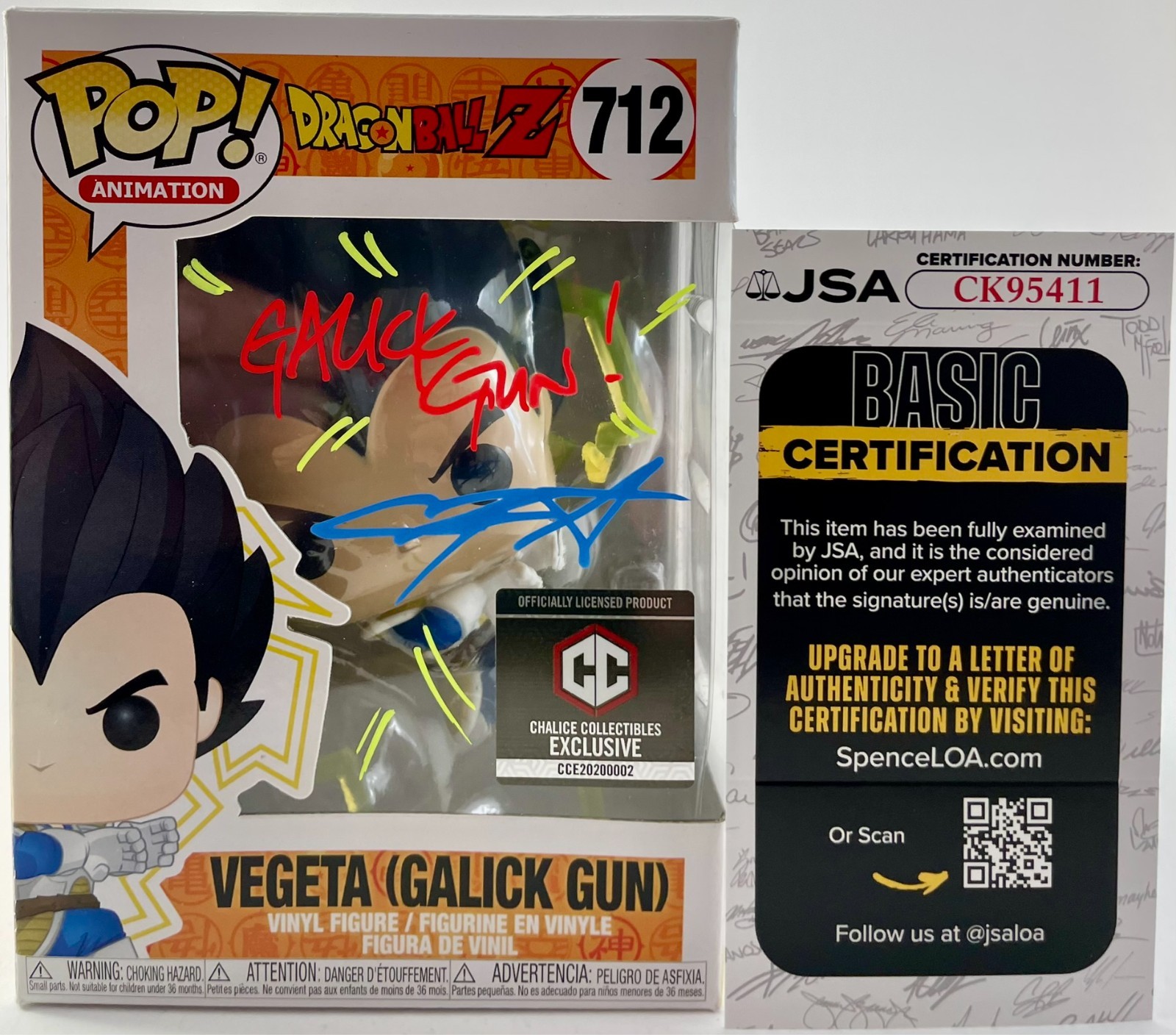 Chris Sabat Signed Dragon Ball Z Vegeta Galick Gun CCE Funko POP Vinyl JSA COA