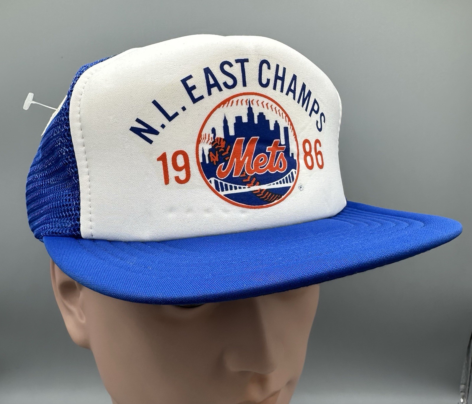 Vintage 1986 New York Mets World Champions Snapback Hat Cap Trucker Mesh Blue
