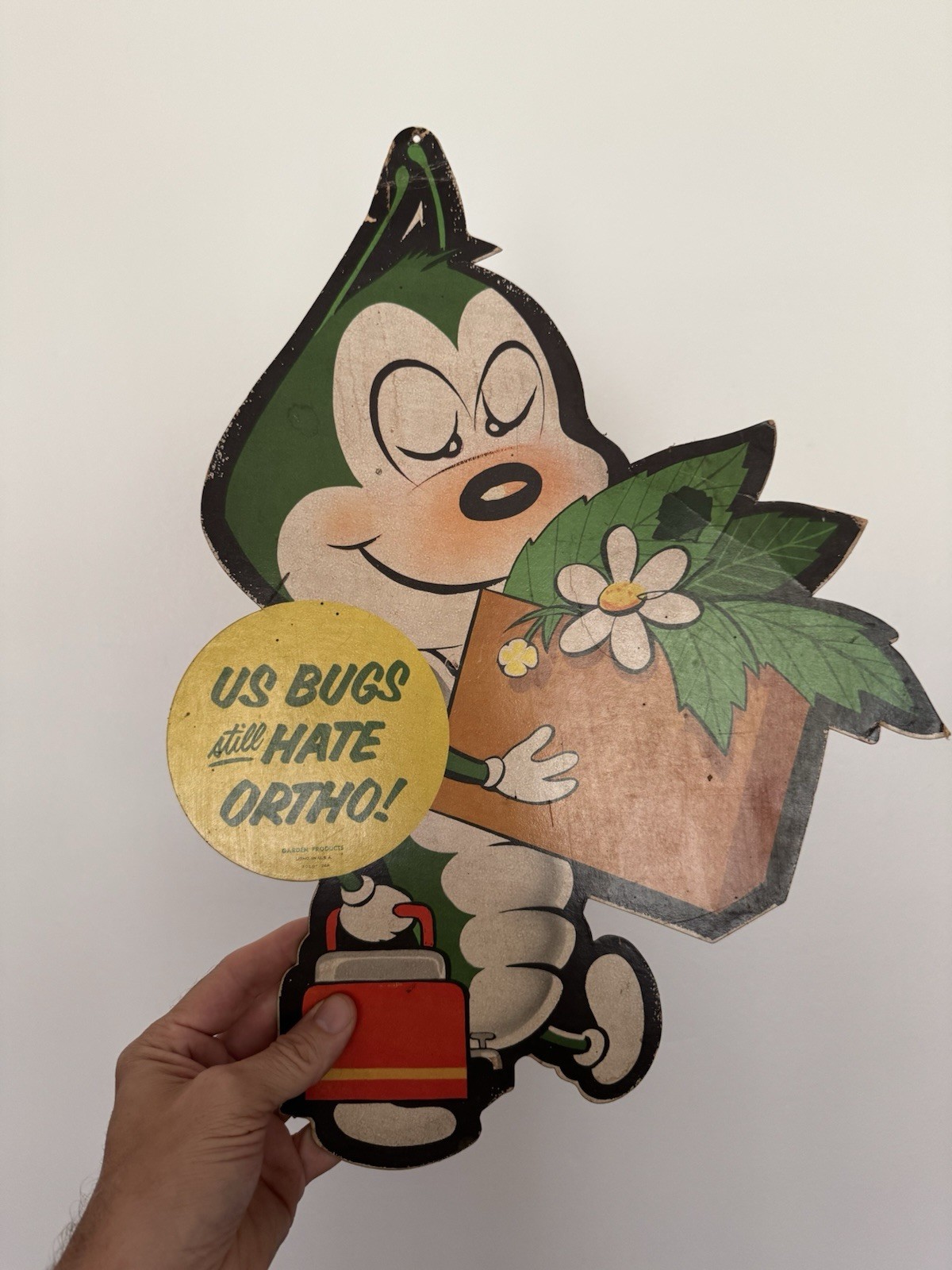 Vintage Ortho US Bugs Hate Ortho Double Sided Die Cut Garden Advertising Sign B