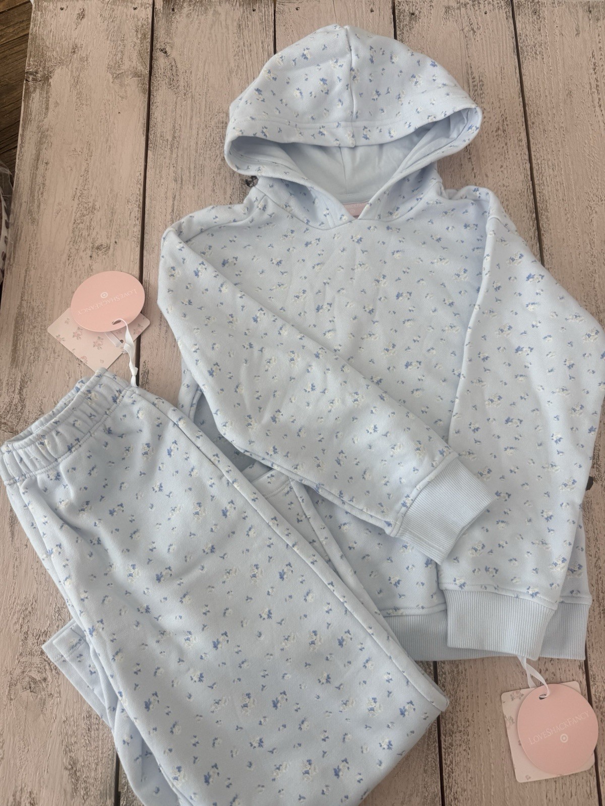 NWT LoveShackFancy x Target Girls Blue Floral Hoodie Sweatpants Set Size S