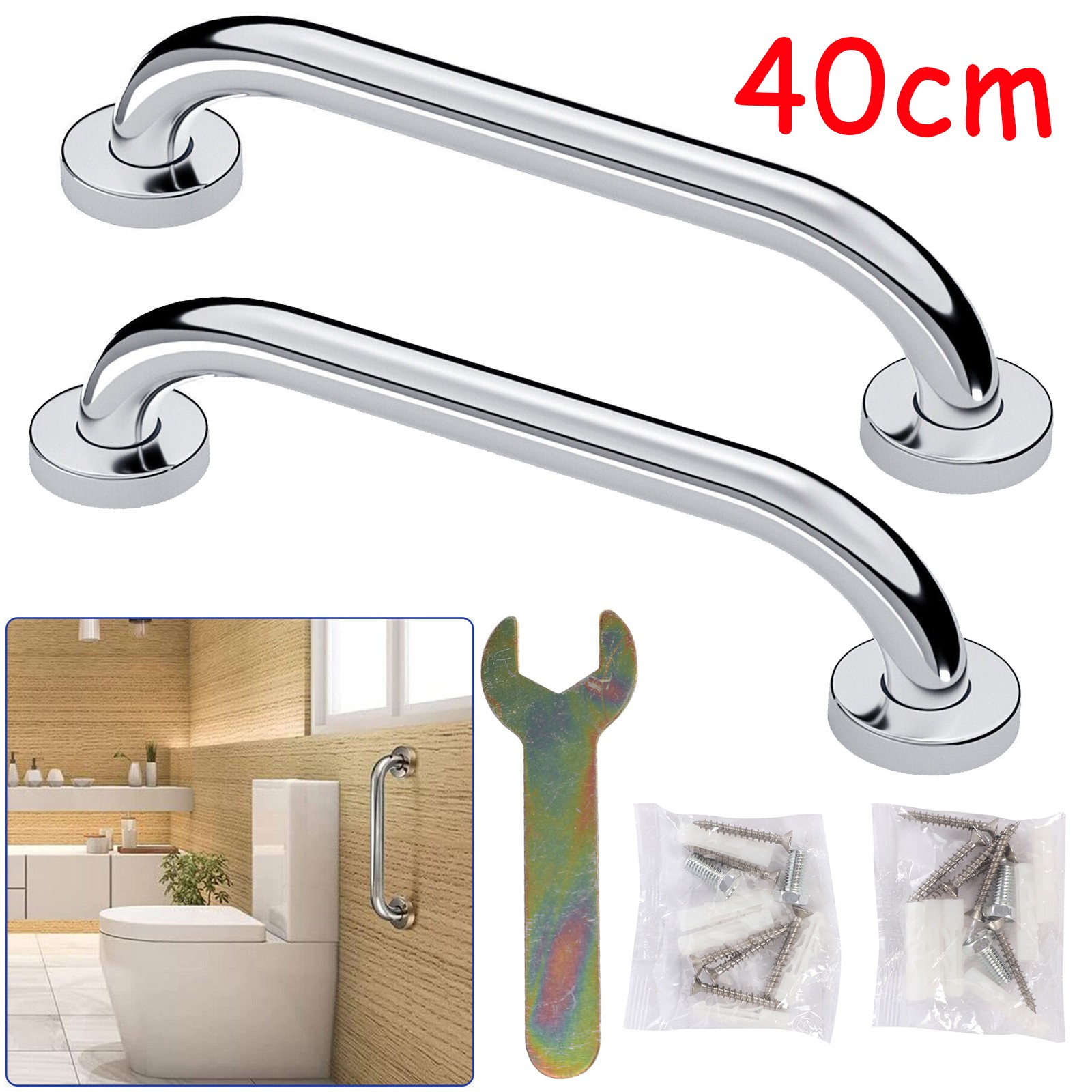 2X Bathroom Shower Grab Bar Handle Safety Hand Rail Support Bar Stainless Steel