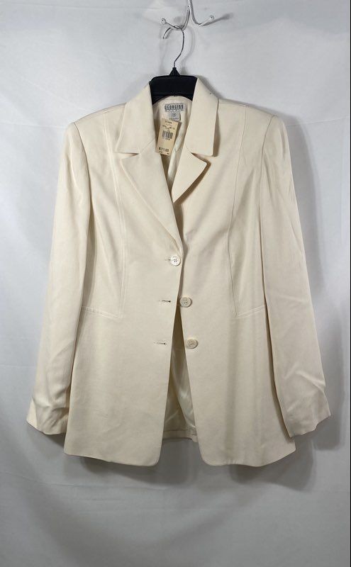 Vintage 90s Georgiou Studio Women\'s White 100% Silk Blazer Jacket Sz 10 NWT