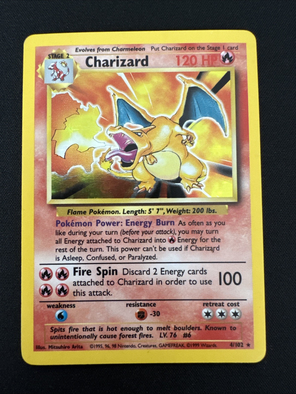 Charizard 4/102 Pokemon 1999 Base Set Holo Unlimited Charizard 4/102 Pokemon 1999 Base Set Holo Unlimited