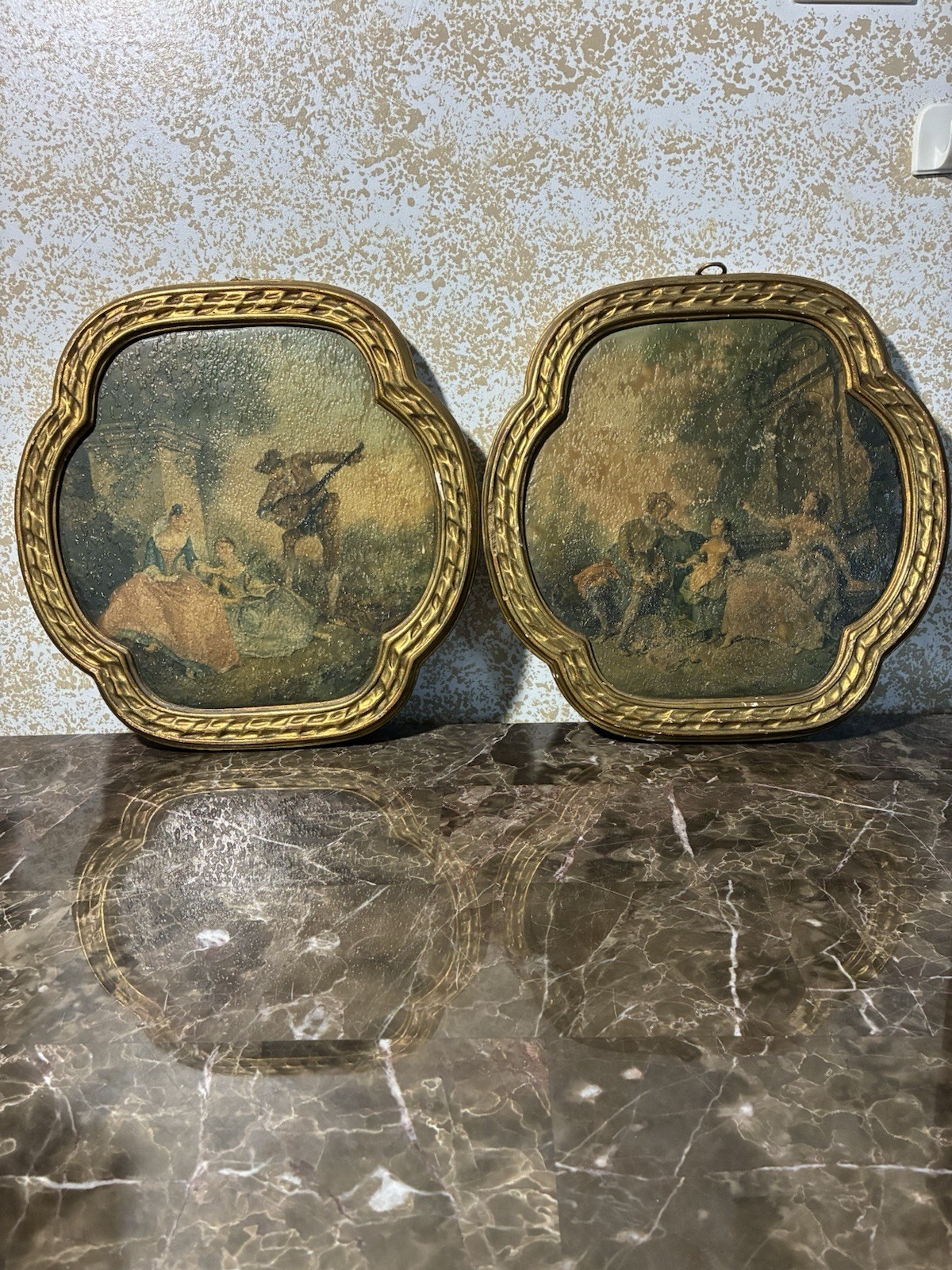 Pair Of vintage Borghese framed art prints featuring 18th-century French Rococo Pair Of vintage Borghese framed art prints featuring 18th-century French Rococo