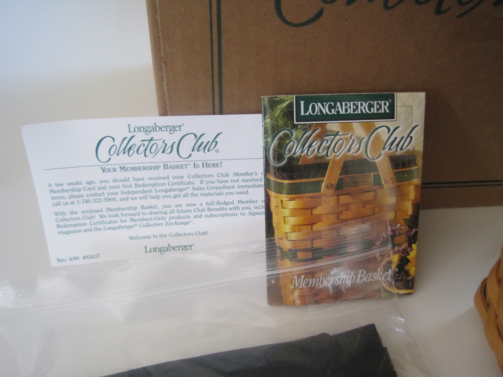 LONGABERGER Basket Collector's Club Membership Charter Basket W/ Box Card Fabric
