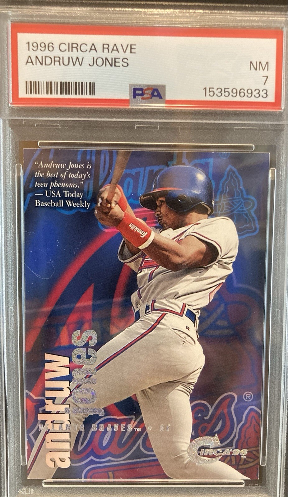 1996 Circa Rave Andruw Jones PSA 7 NM #64/150 Rare SSP Atlanta Braves 1996 Circa Rave Andruw Jones PSA 7 NM #64/150 Rare SSP Atlanta Braves