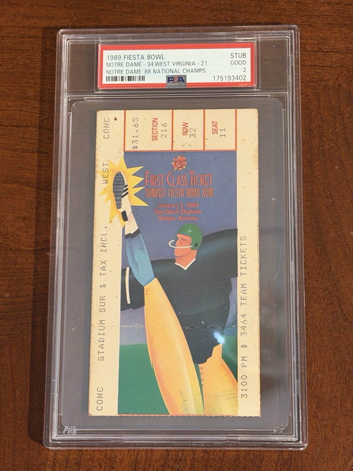 1989 Notre Dame West Virginia Fiesta Bowl Ticket 1988 Lou Holtz National Champs