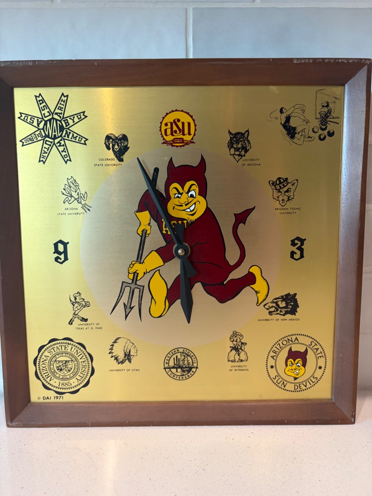 Vintage 1971 ASU ARIZONA STATE UNIVERSITY SUN DEVILS WAC CLOCK WORKS