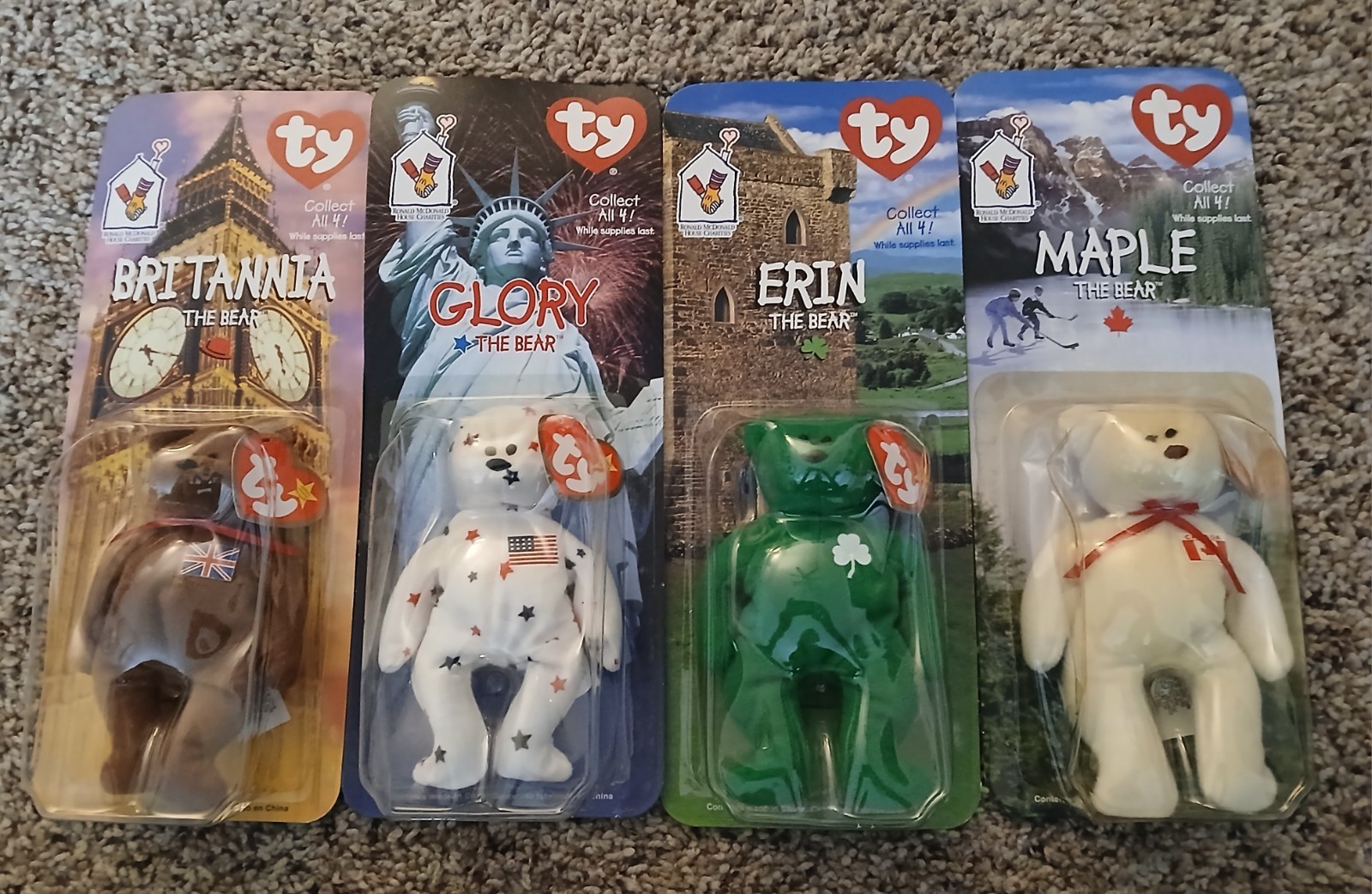 Ty Beanie Babies McDonald's International Bears Set of 4 Rare.