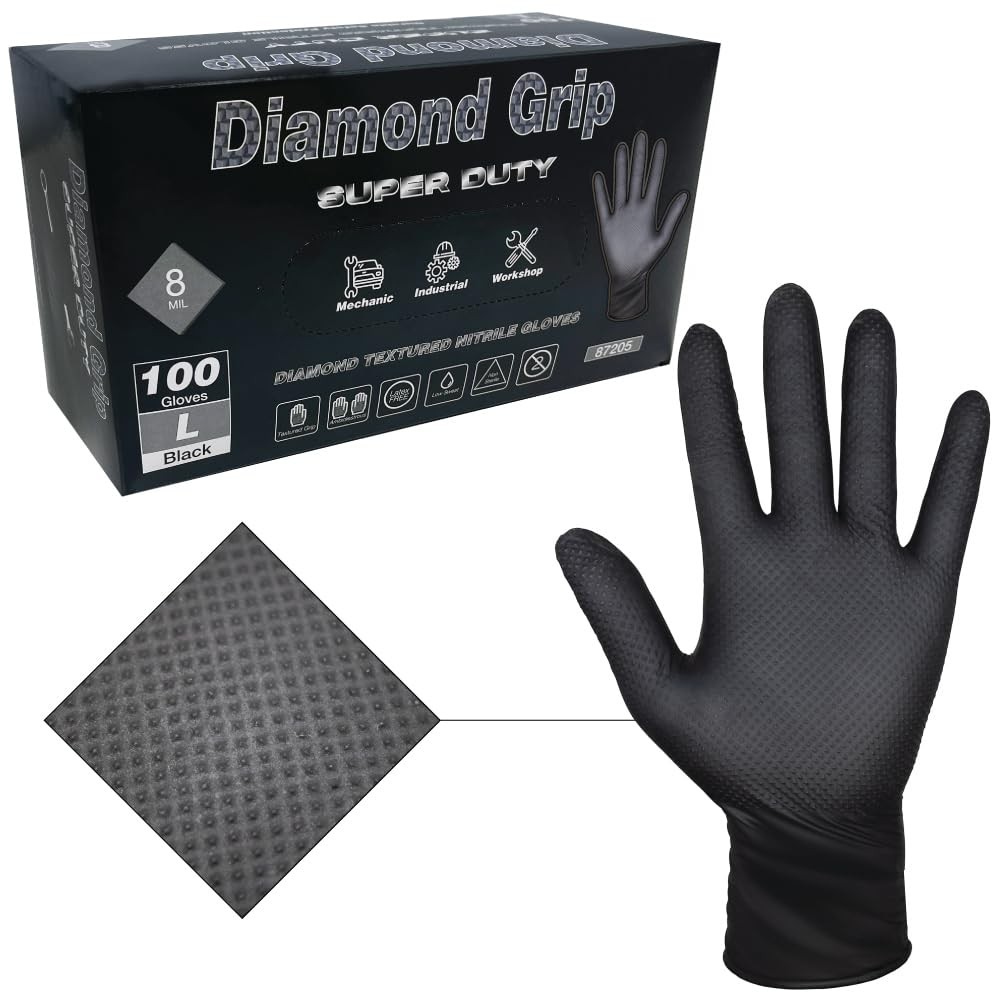 LAUCO Heavy Duty Industrial Black Nitrile Gloves with Raised Diamond Texture LAUCO Heavy Duty Industrial Black Nitrile Gloves with Raised Diamond Texture