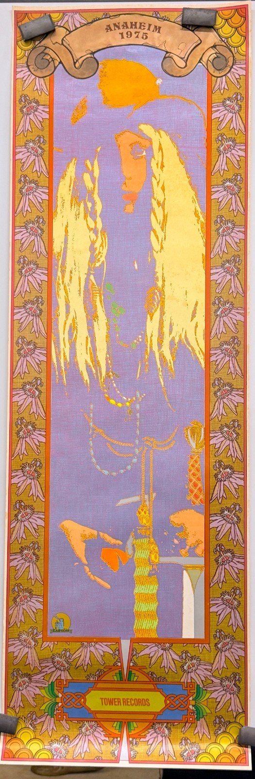 Rare 1975 Anaheim Tower Records Concert Promo Poster Art Nouveau Rock Music Vint
