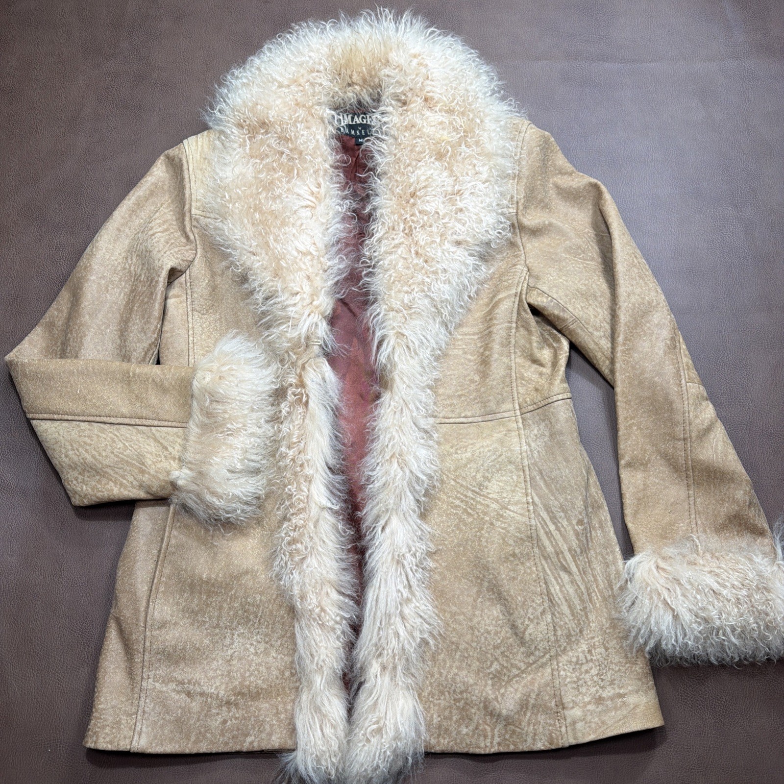 VTG 80s Penny Lane Leather Jacket Shaggy Curly Fur Trim? Images Glam Rock Medium