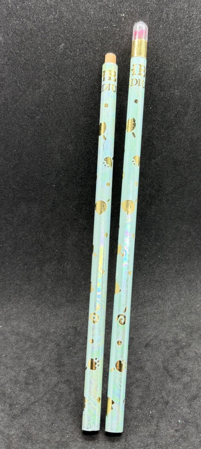 Vintage Sanrio Pencil Set Mint Green Iridescent Gold Foil Flowers W/topper 1988 Vintage Sanrio Pencil Set Mint Green Iridescent Gold Foil Flowers W/topper 1988