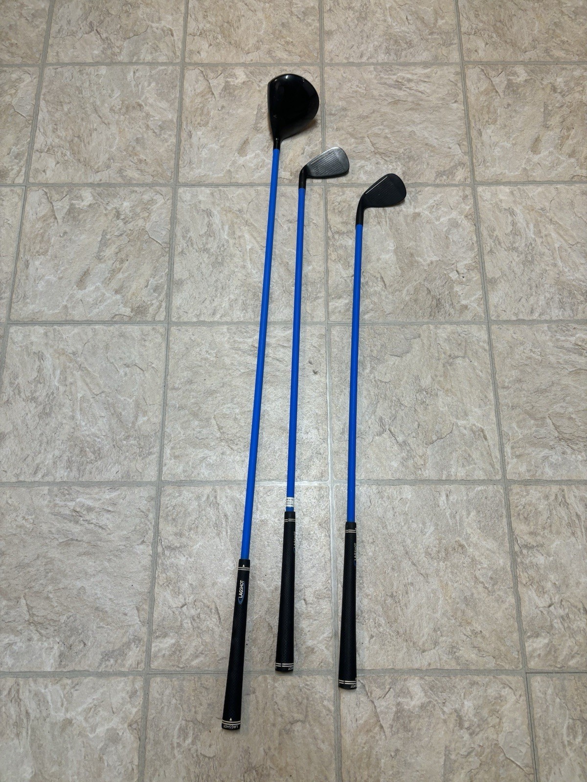 LAG SHOT TRIPLE THREAT Swing Trainer Golf Clubs Driver, 7 Iron, 54° Wedge