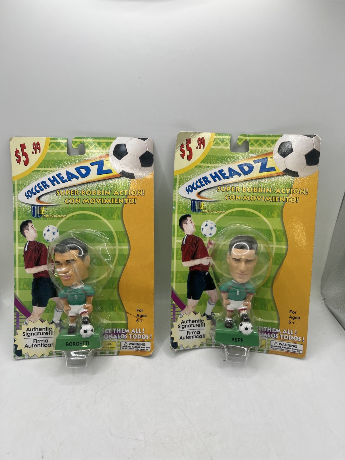New Vintage Rare Soccer Headz Mexico Jared Borgetti & Alberto Aspe Bobbleheads