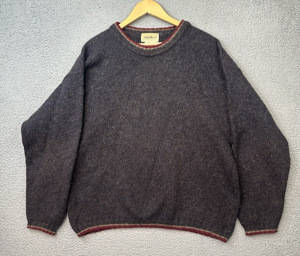 VTG Eddie Bauer Wool Blend Sweater Mens Large Brown Crewneck Made In USA
