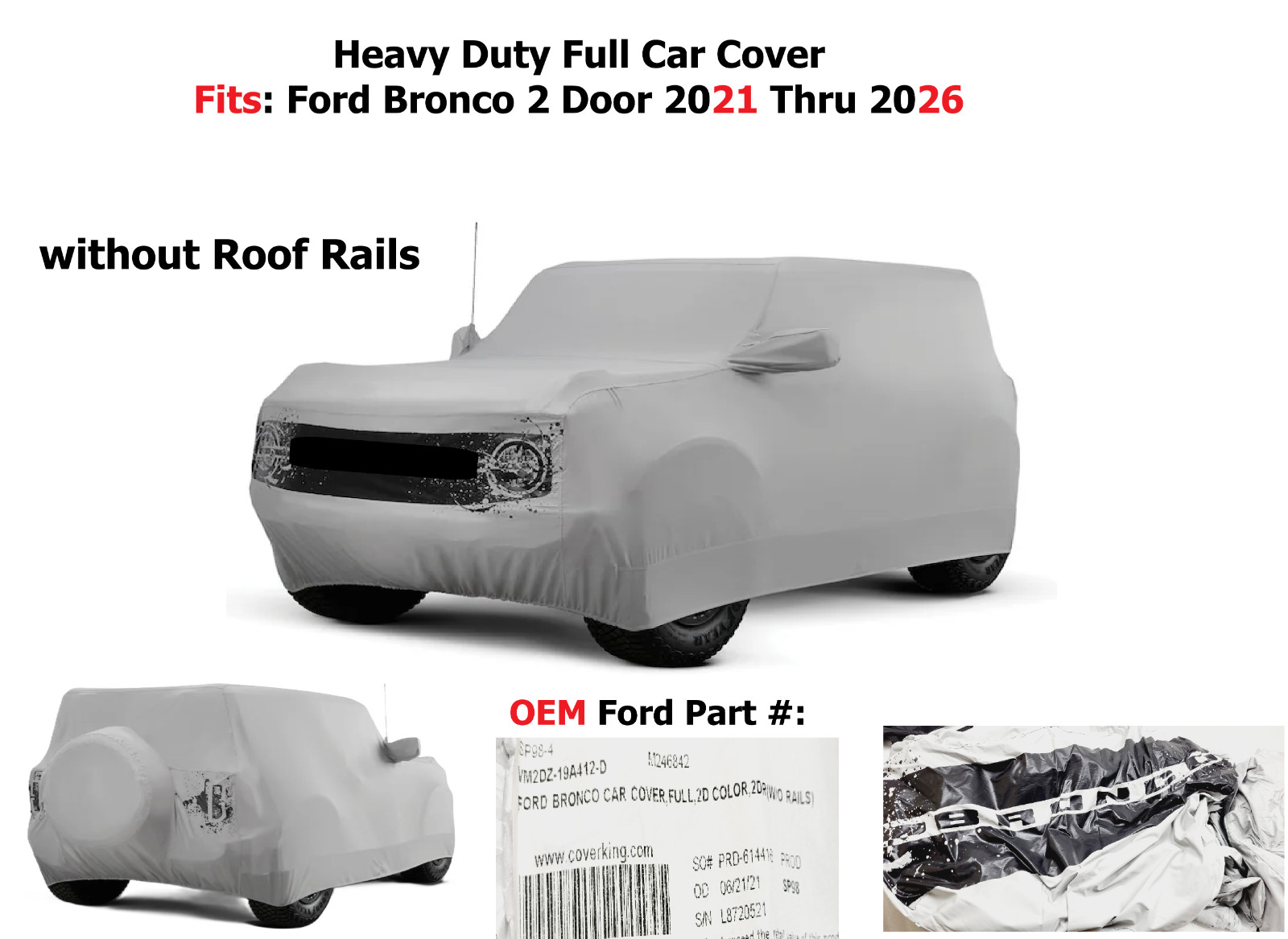 OEM 2021-2026 Ford Bronco 2 Door heavy Duty Full Vehicle Car Cover VM2DZ19A412D