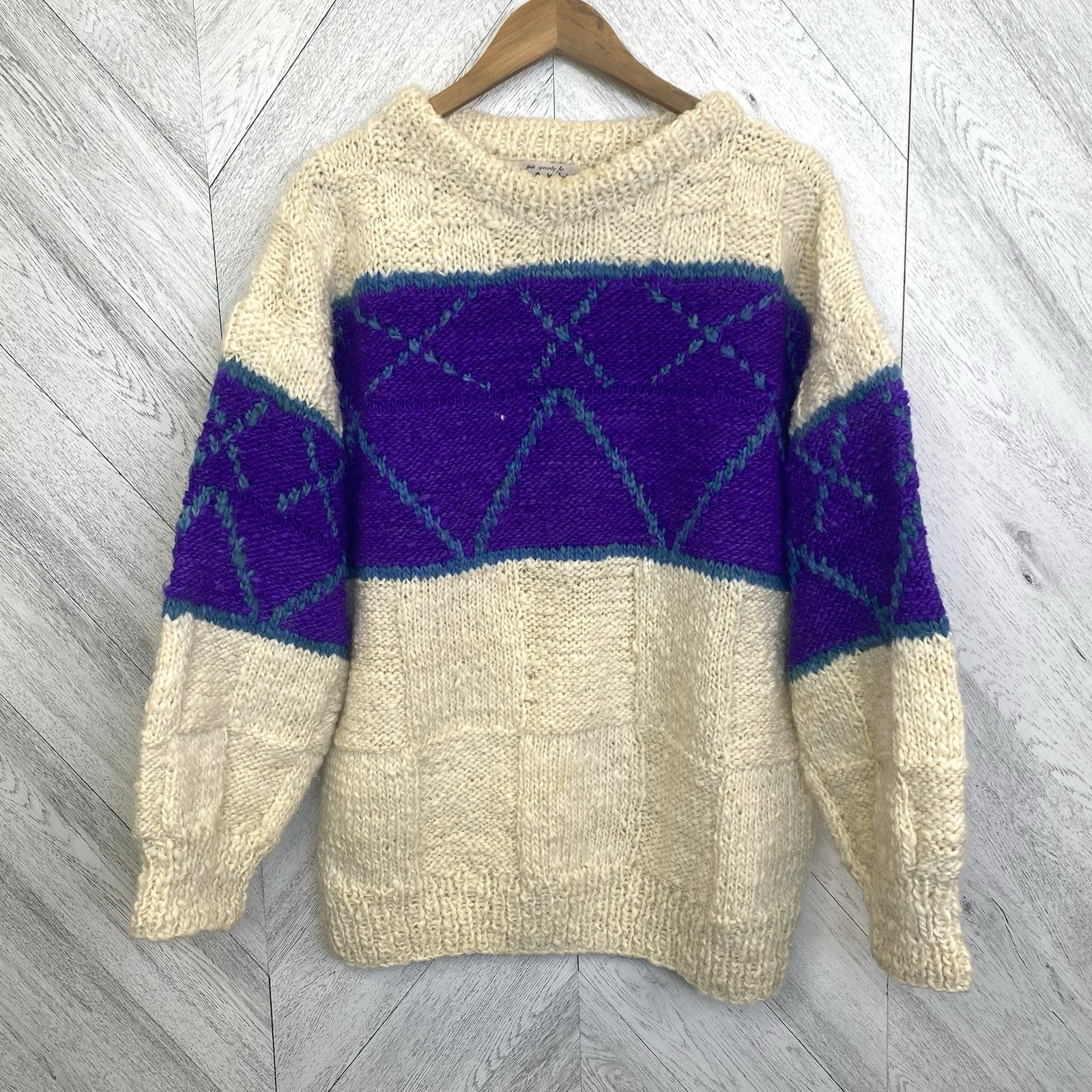 Vintage Wooly Wagon Hand Knit Wool Sweater Pullover Mens Large Ecuador Cabin