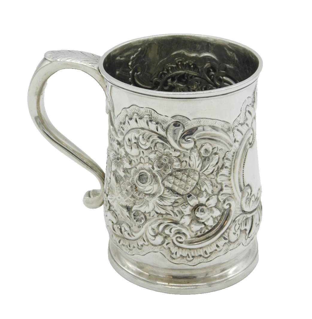 George III Sterling Silver Floral Pattern Christening Mug Antique 1766 London