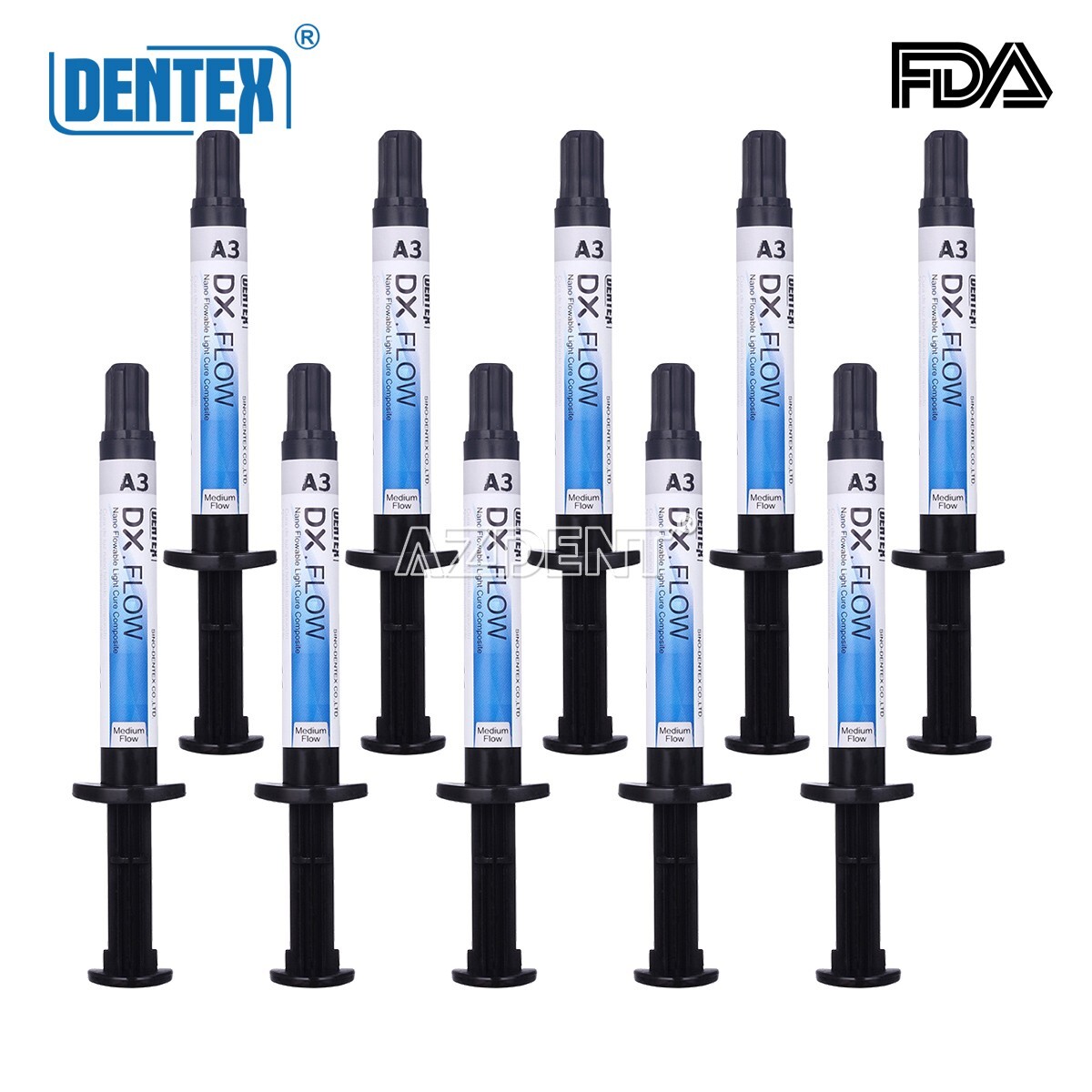10x Dental Light Cure Flowable Composite Resin A3 Medium Flow 3g/Pc DX.FLOW