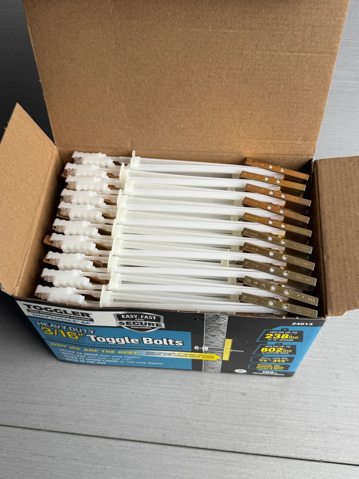 Toggler SnapToggle BA Toggle Bolts 3/16 Heavy Duty Anchors 100 Pack 802lbs Toggler SnapToggle BA Toggle Bolts 3/16 Heavy Duty Anchors 100 Pack 802lbs