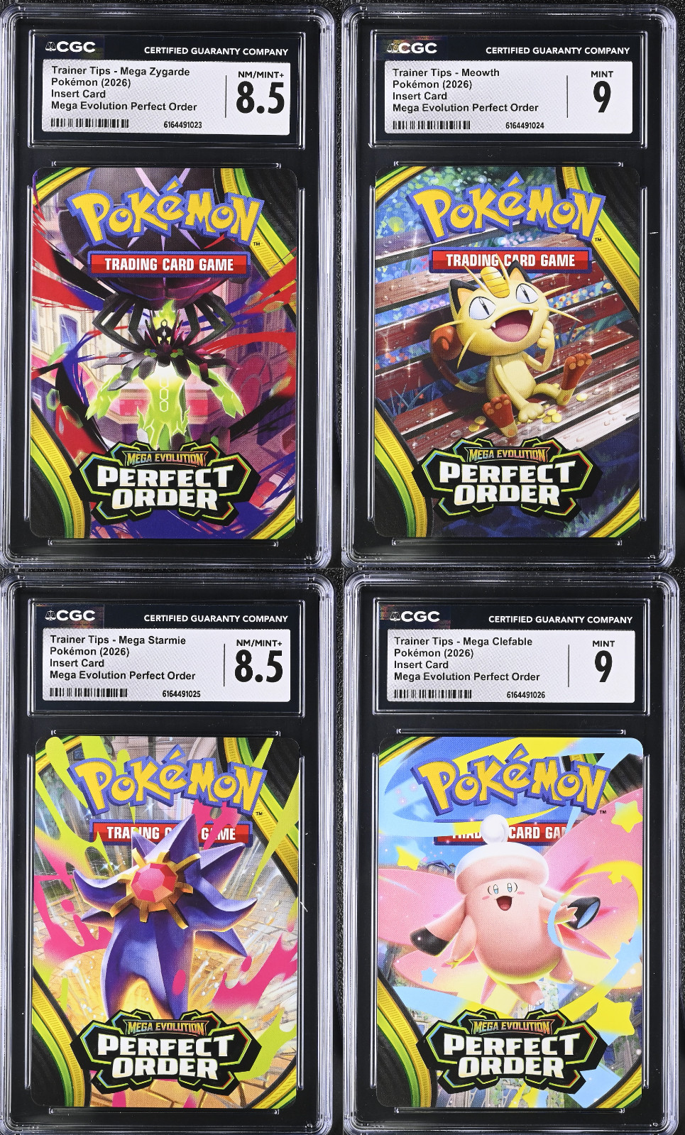 CGC 8.5/9 Complete Pokemon Perfect Order Trainer Tips Set Meowth Mega Starmie +