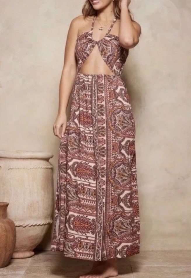 Tigerlily Maxi Dress AU 6 Halter Paisley Cut Out Smocked Tigerlily Maxi Dress AU 6 Halter Paisley Cut Out Smocked