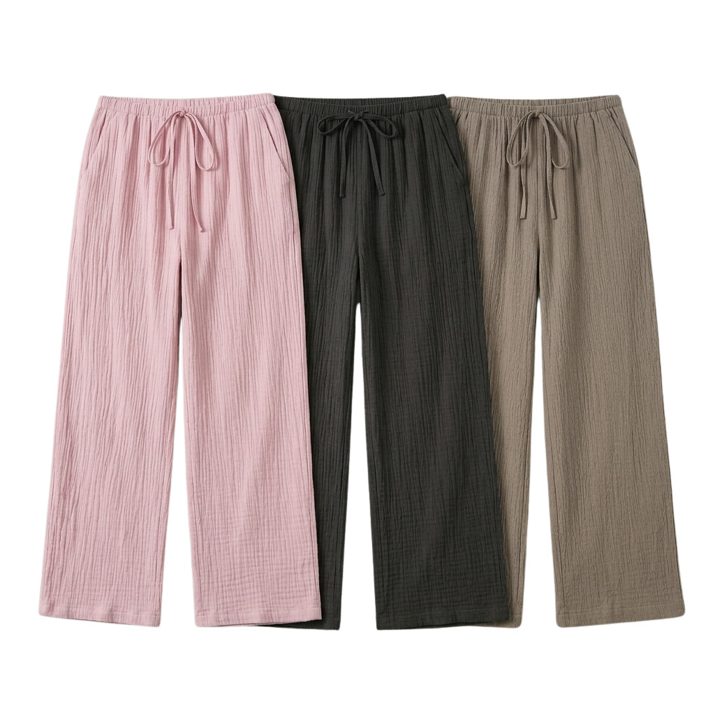 3 Pack Women Drawstring Wide-Leg Pants Loose Solid Color Casual Trousers