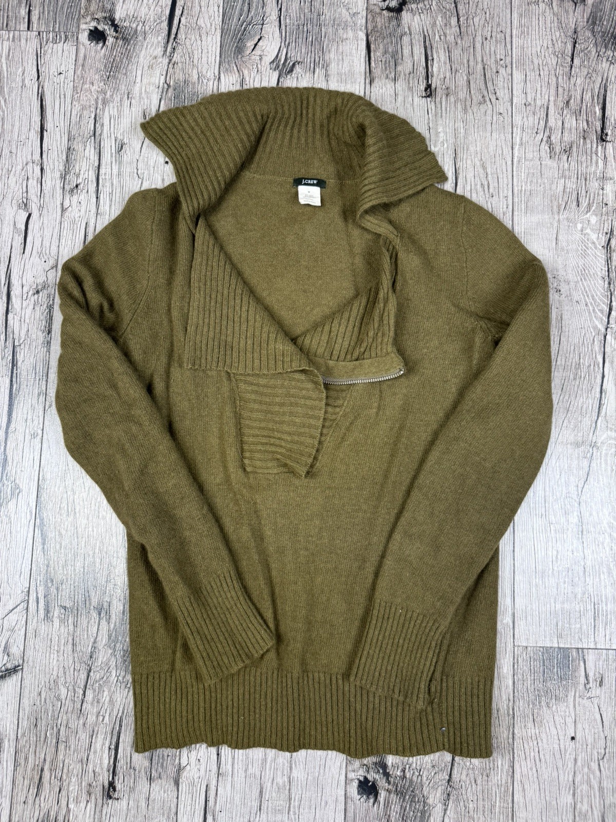 J.Crew Sweater Womens Medium Gray Wool Nylon Cashmere 1/4 Zip Collar Pullover