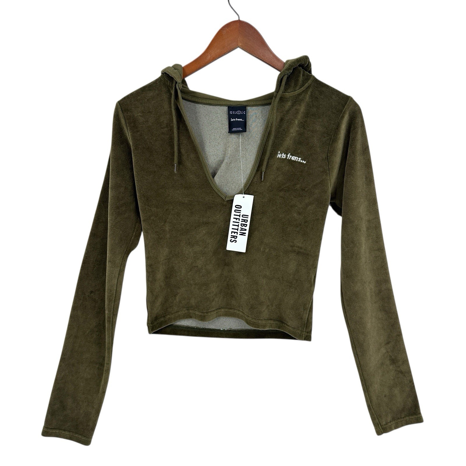 New LETS FRANS x URBAN OUTFITTERS Velour Cropped Hoodie Green Womens M W435 New LETS FRANS x URBAN OUTFITTERS Velour Cropped Hoodie Green Womens M W435