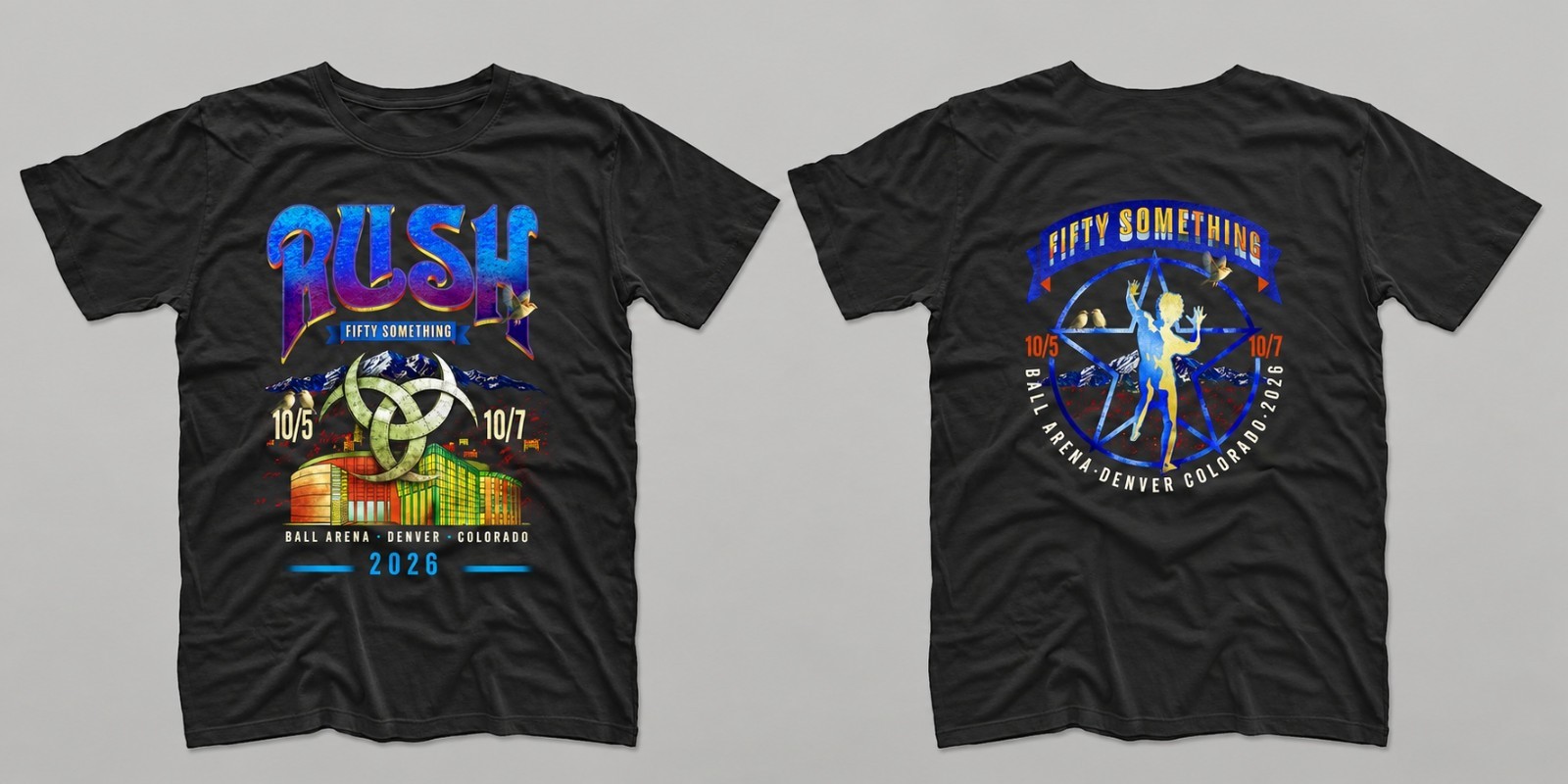 Rush Fifty Something Tour 2026 T-Shirt Denver Ball Arena Front Back Print Rush Fifty Something Tour 2026 T-Shirt Denver Ball Arena Front Back Print