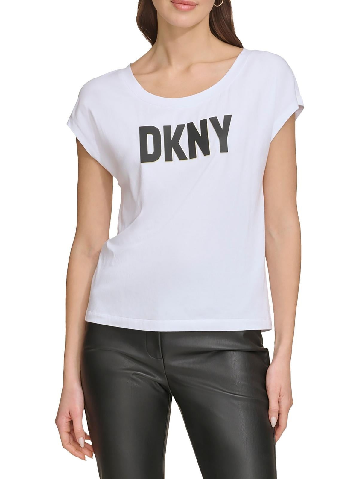 DKNY Womens Logo Comfortable Cotton Pullover T-shirt Top White Size XS SALE