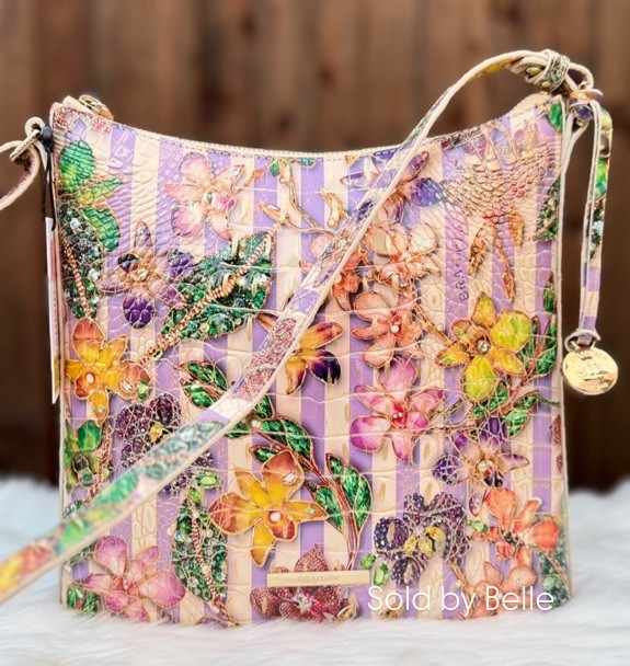 NWT Brahmin Katie Pinstripe Petals Melbourne Orchids Flowers Crossbody Bag Purse
