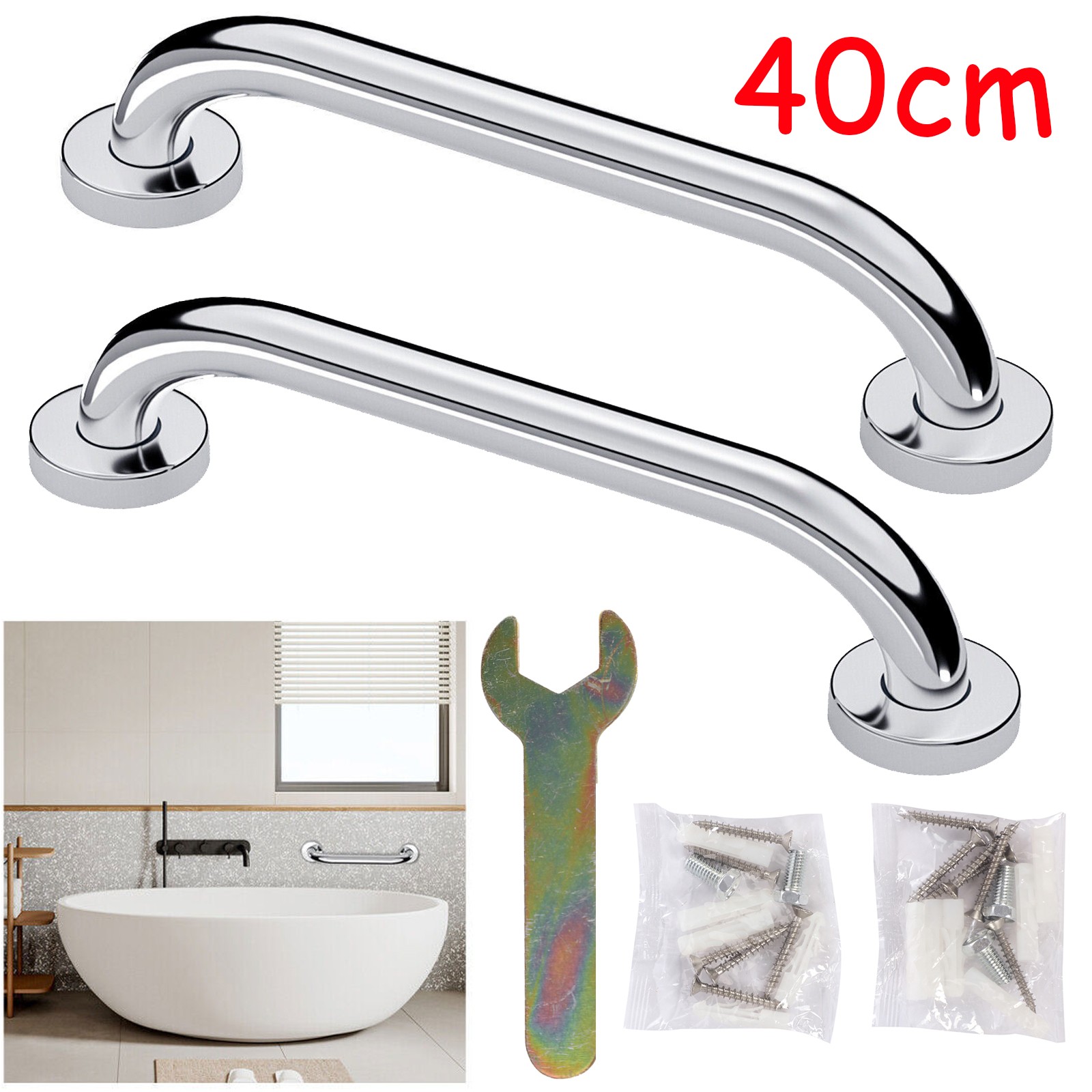 2X Bathroom Shower Grab Bar Handle Safety Hand Rail Support Bar Stainless Steel
