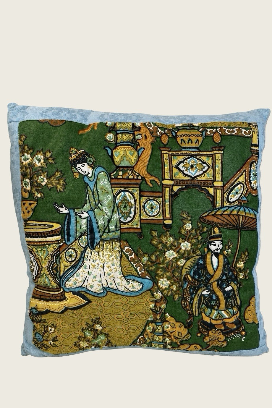 Vintage Homemade Quilted Embroidered Chinese Japanese Asian Pillow 15”