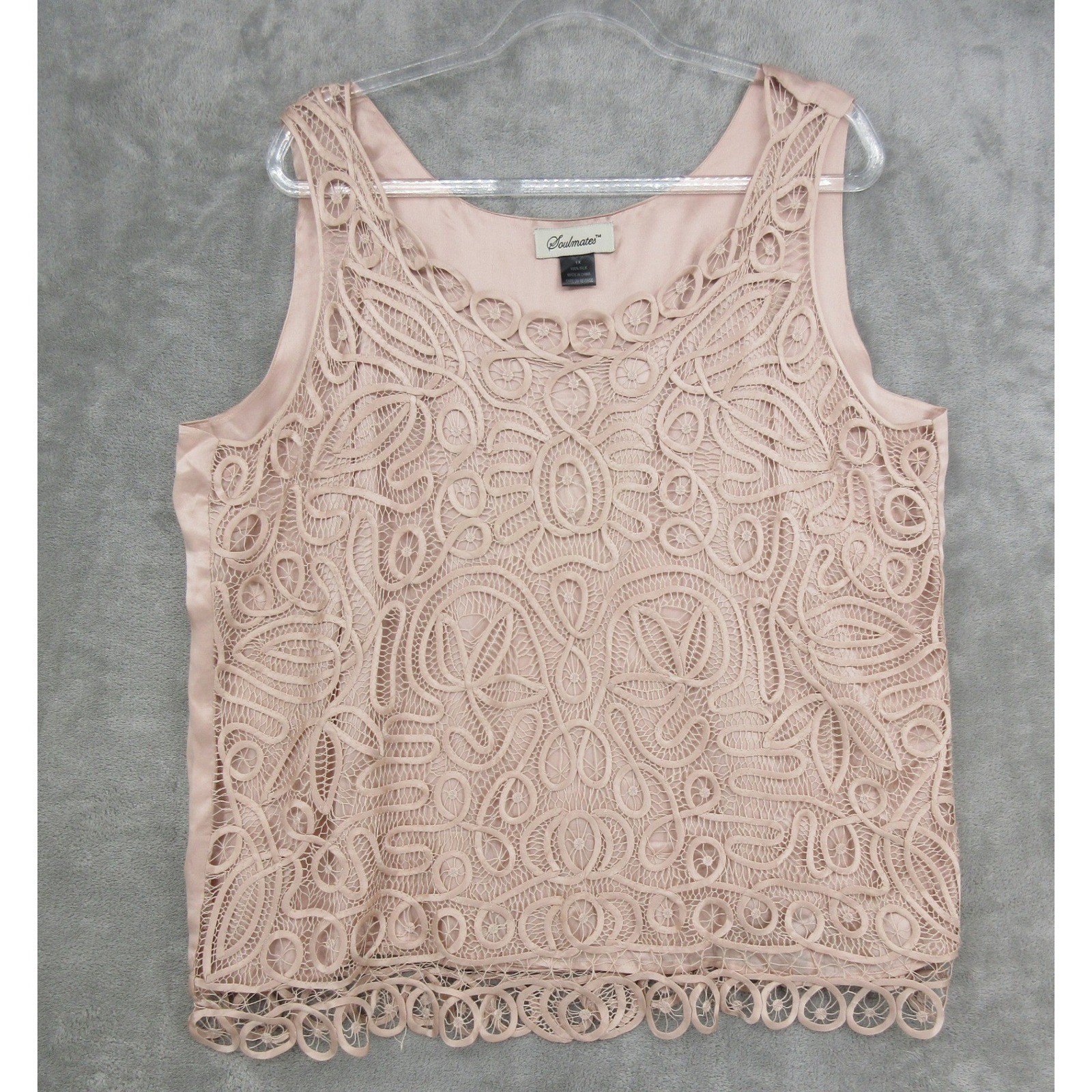 Soulmates Top Womens Size 1X Silk Lace Overlay Dainty Delicate Feminine Coquette