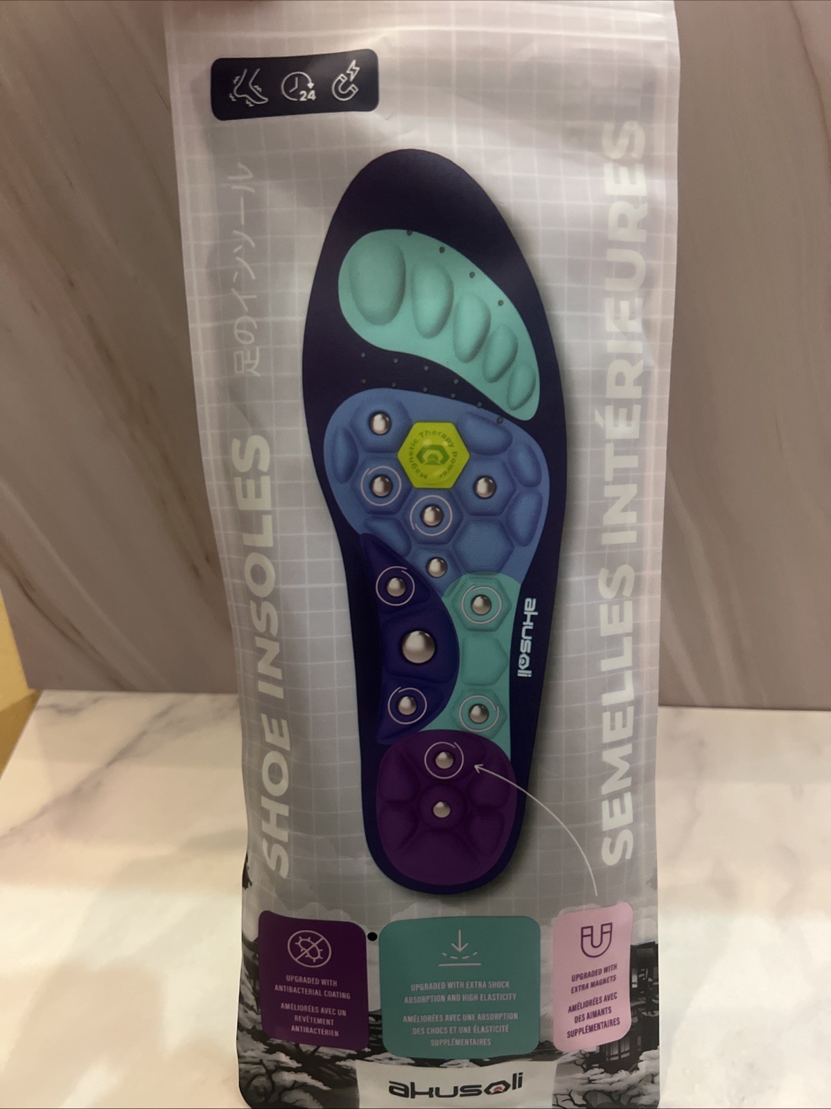 Pair AKUSOLI Magnetic Therapy Acupressure Massage Shoe Insoles S/M Men/Women Pair AKUSOLI Magnetic Therapy Acupressure Massage Shoe Insoles S/M Men/Women